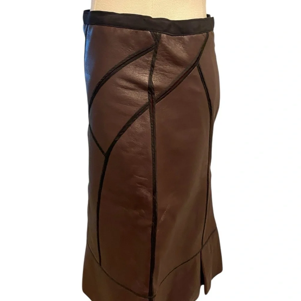 J. Mendel Brown Leather Midi Skirt
